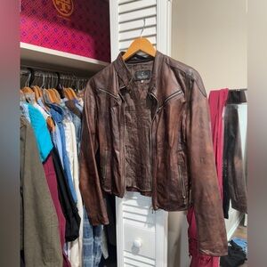 Vera Pelle Burnished Brown Real Leather Jacket size 40 XS (see description)